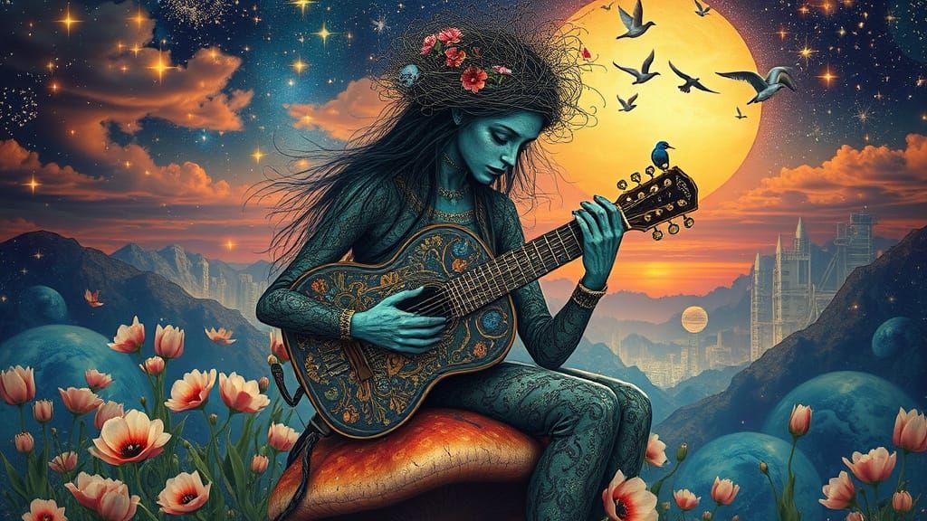 Cosmic Woman with Nature and Celestial Elements