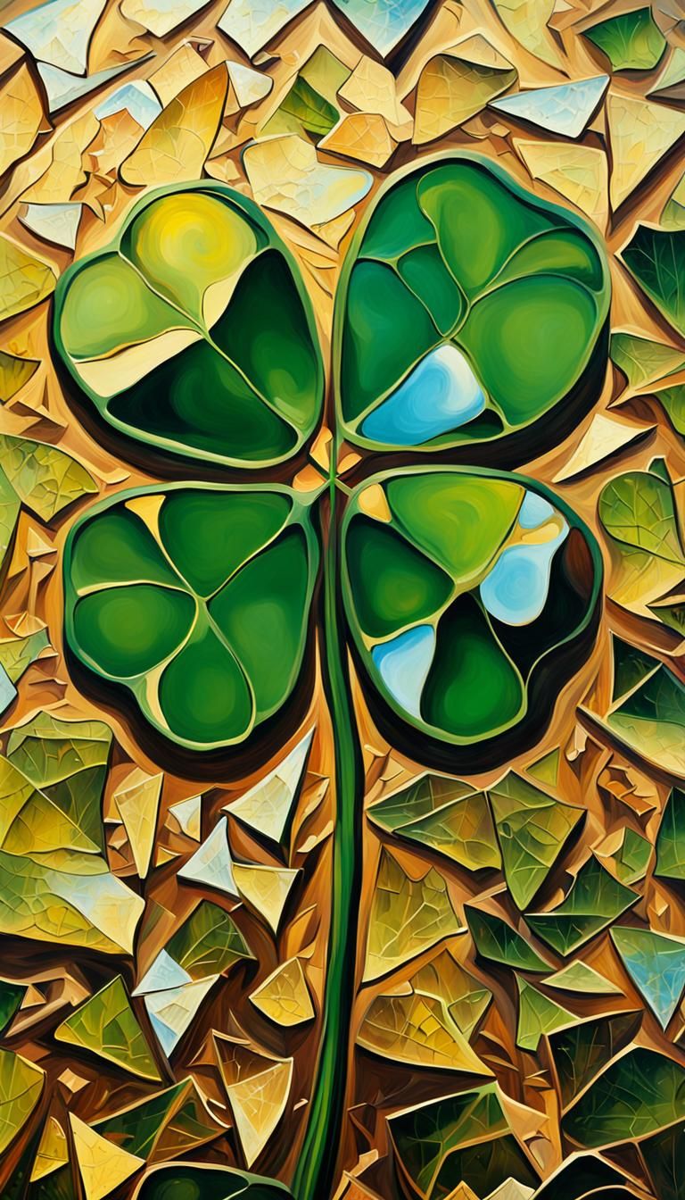 Surreal Four-Leaf Clover Surrounded by Mirror Shards