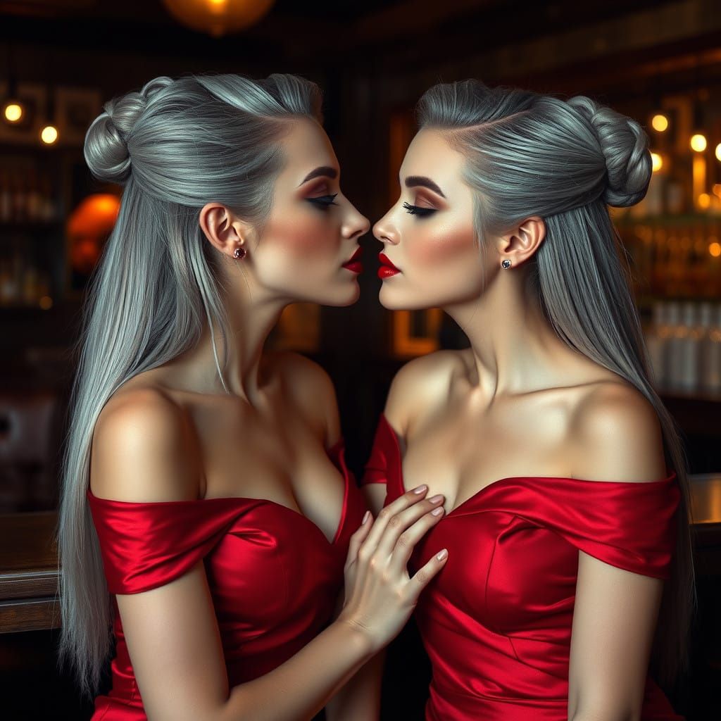Ethereal Women in Romantic Embrace