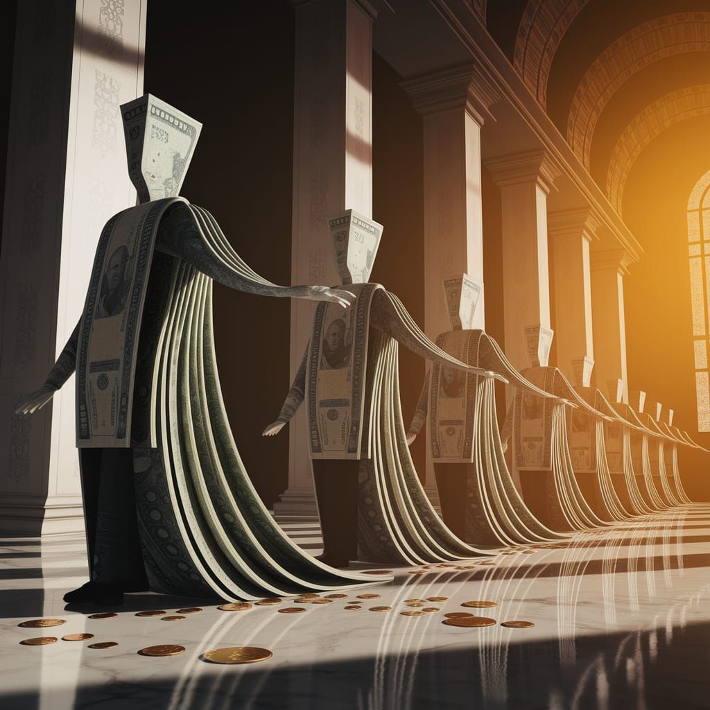 Anthropomorphic Banknotes in Grand Procession