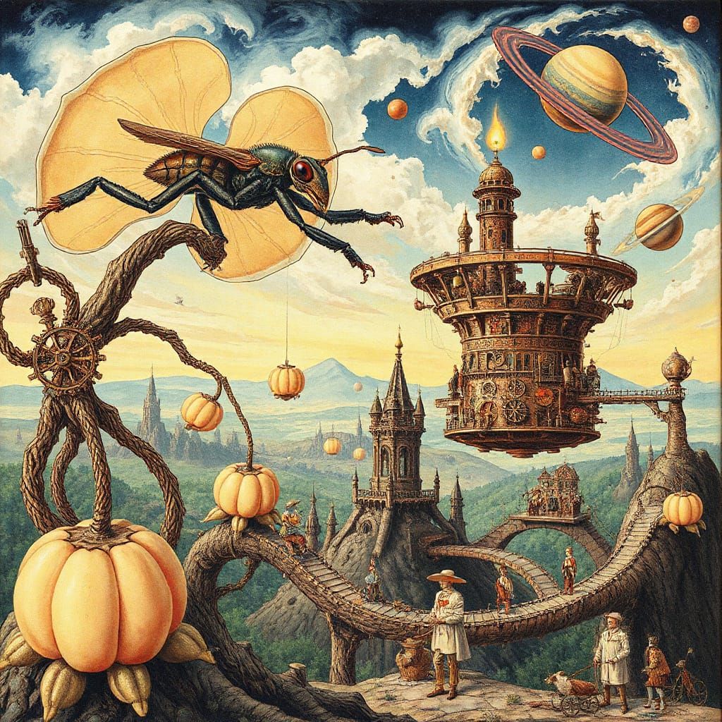 Surreal Alien Ecosystem in Codex Seraphinianus Style