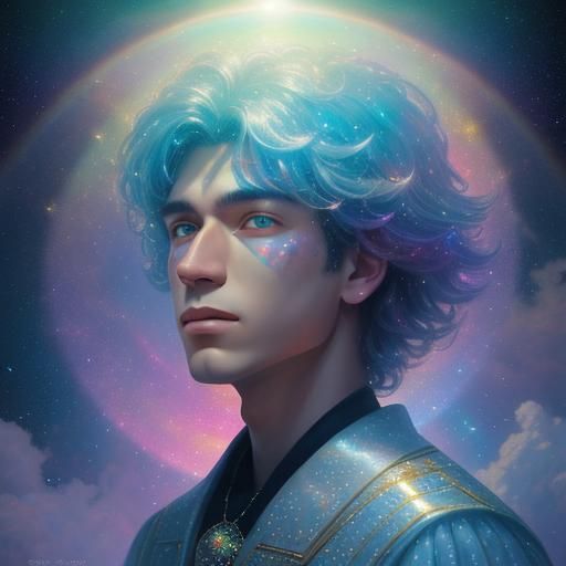 Holographic Dream Crystal Teen Boy in Astral Illustration