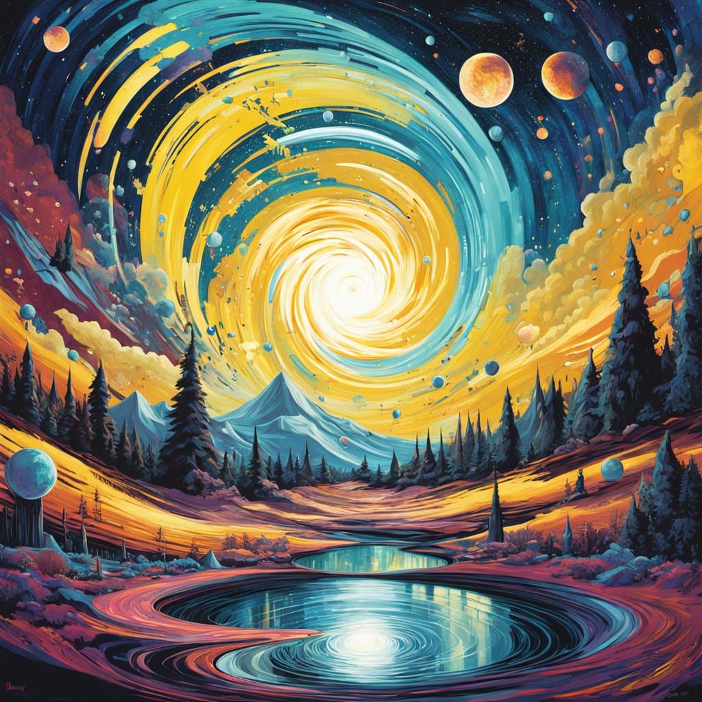 Cosmic Vortex in Vibrant Opalescent Hues