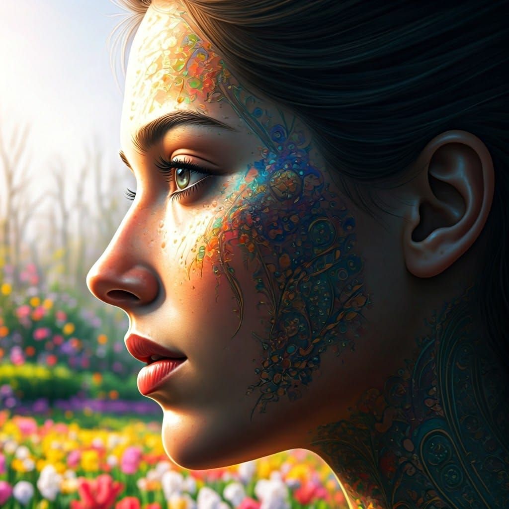 Vibrant Spring Goddess Radiant in Sunlit Glow