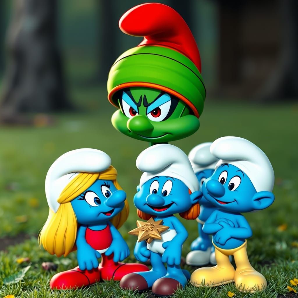 Martian Meets Smurf Village in Vibrant Digital Art