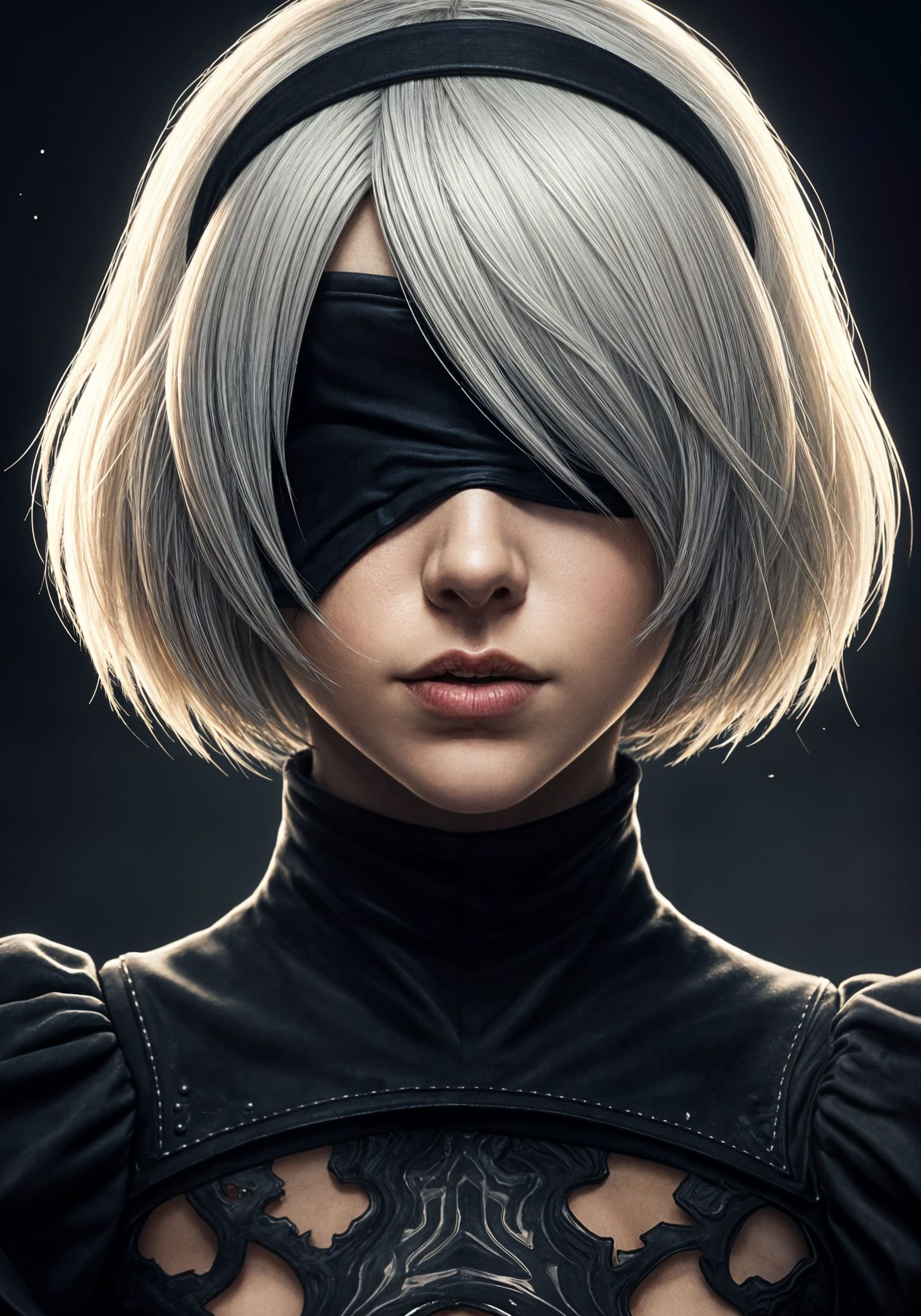 2B in Dramatic Hyperrealistic Portrait