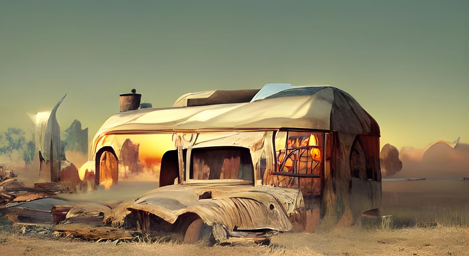Steampunk Retro Van in Detailed Matte Painting