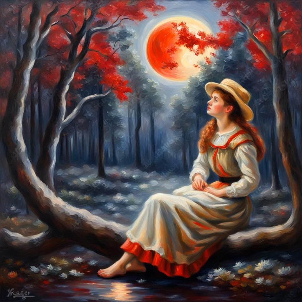 Work, oil painting in the Renoir style representing a young ...