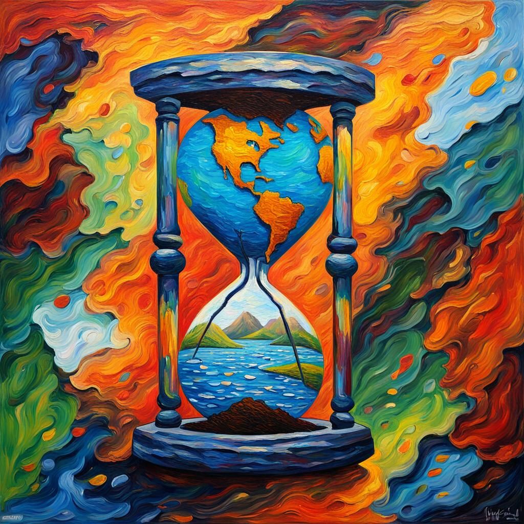 Earth Dripping Through Hourglass: Expressionist Oil Painting