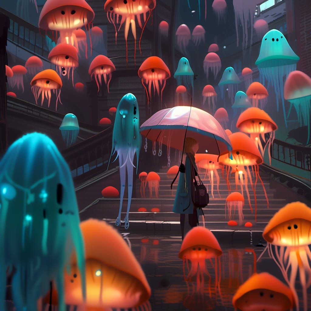 Jellyfish Umbrella: Aqua Adventure in Hyperreal Wonderland