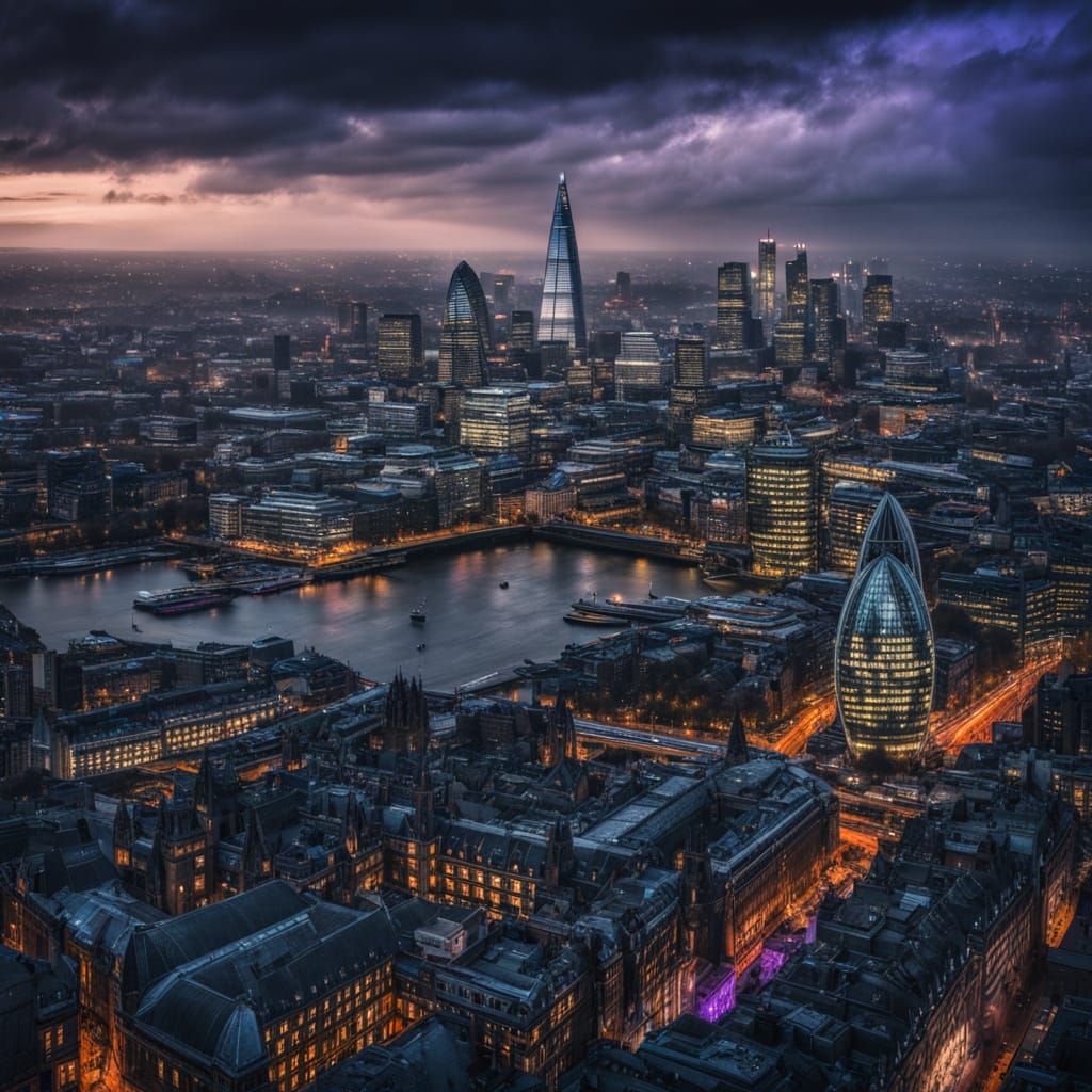 Moody London Skyline at Dusk