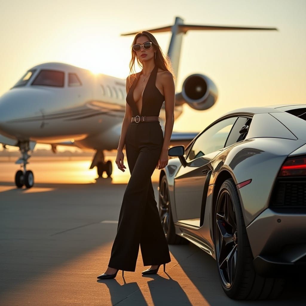 Luxury Lifestyle: Model, Jet, and Sports Car