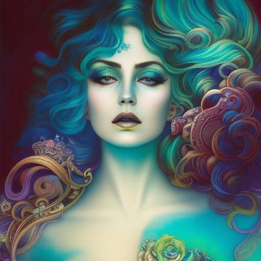 Intricate Sea Queen in Art Nouveau Style