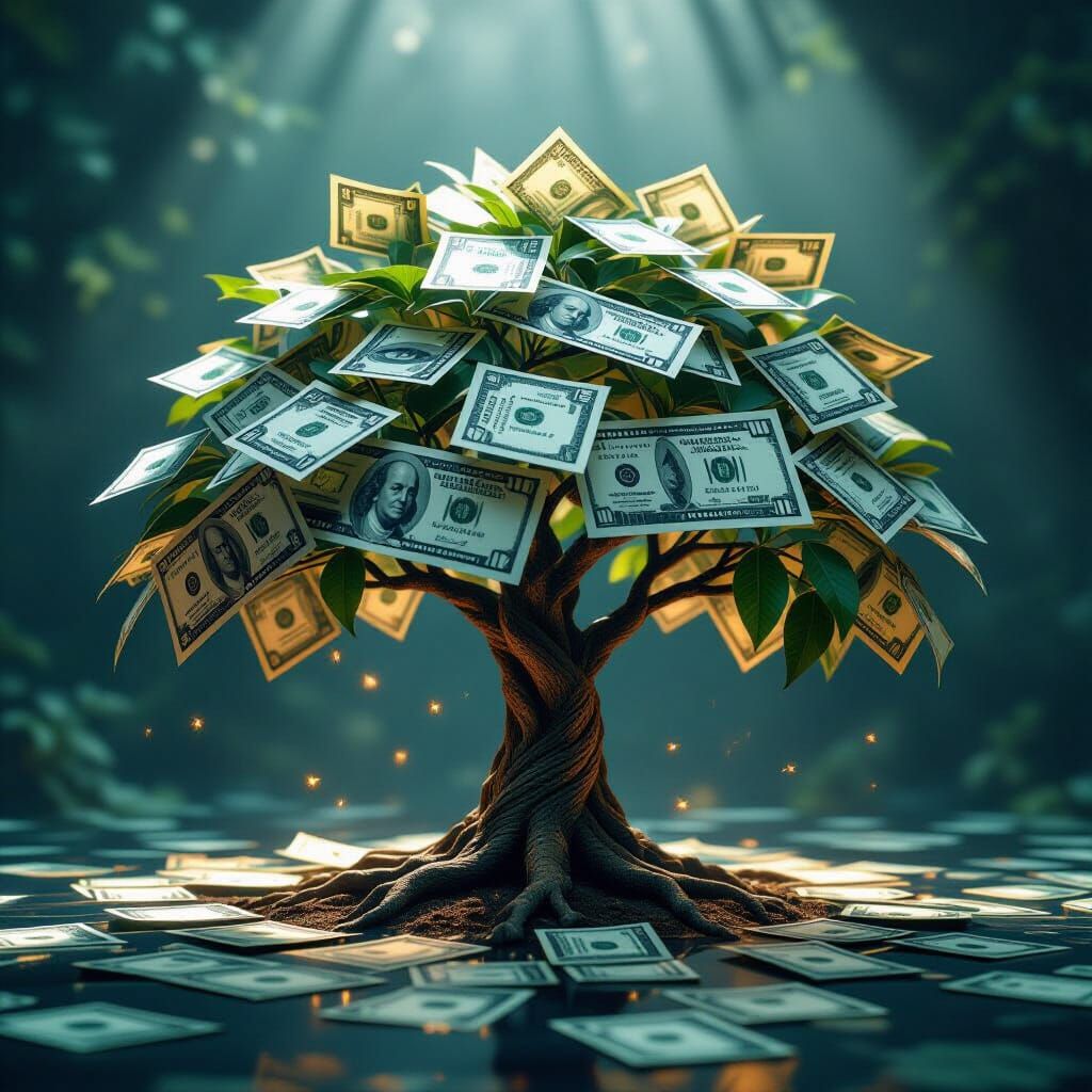 Money Tree Made of Canadian Bills in Cinematic Style