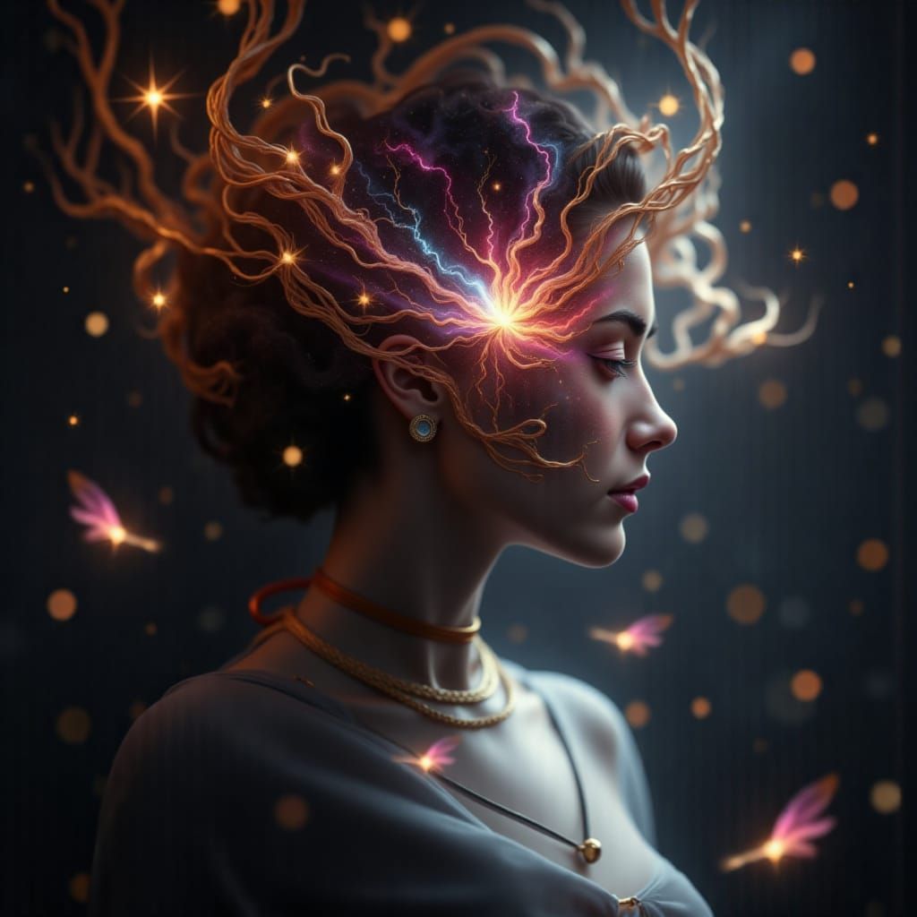 Stunning Cinematic Portrait of a Woman with Glowing Cosmic H...
