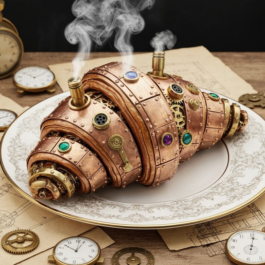 Steampunk Croissant with Brass Gears and Copper Plating