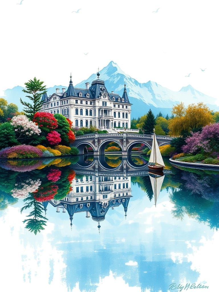 Ethereal Palace Landscape in Vibrant Colors