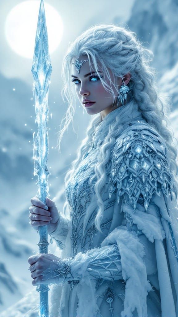Majestic Frostborn Valkyrie in Ethereal Ice Armor