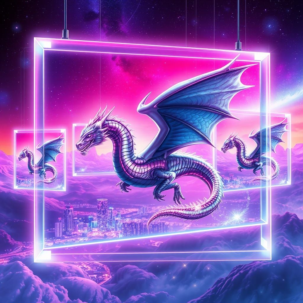 Holographic Dragons in Heavenly Frames, Futuristic Fantasy