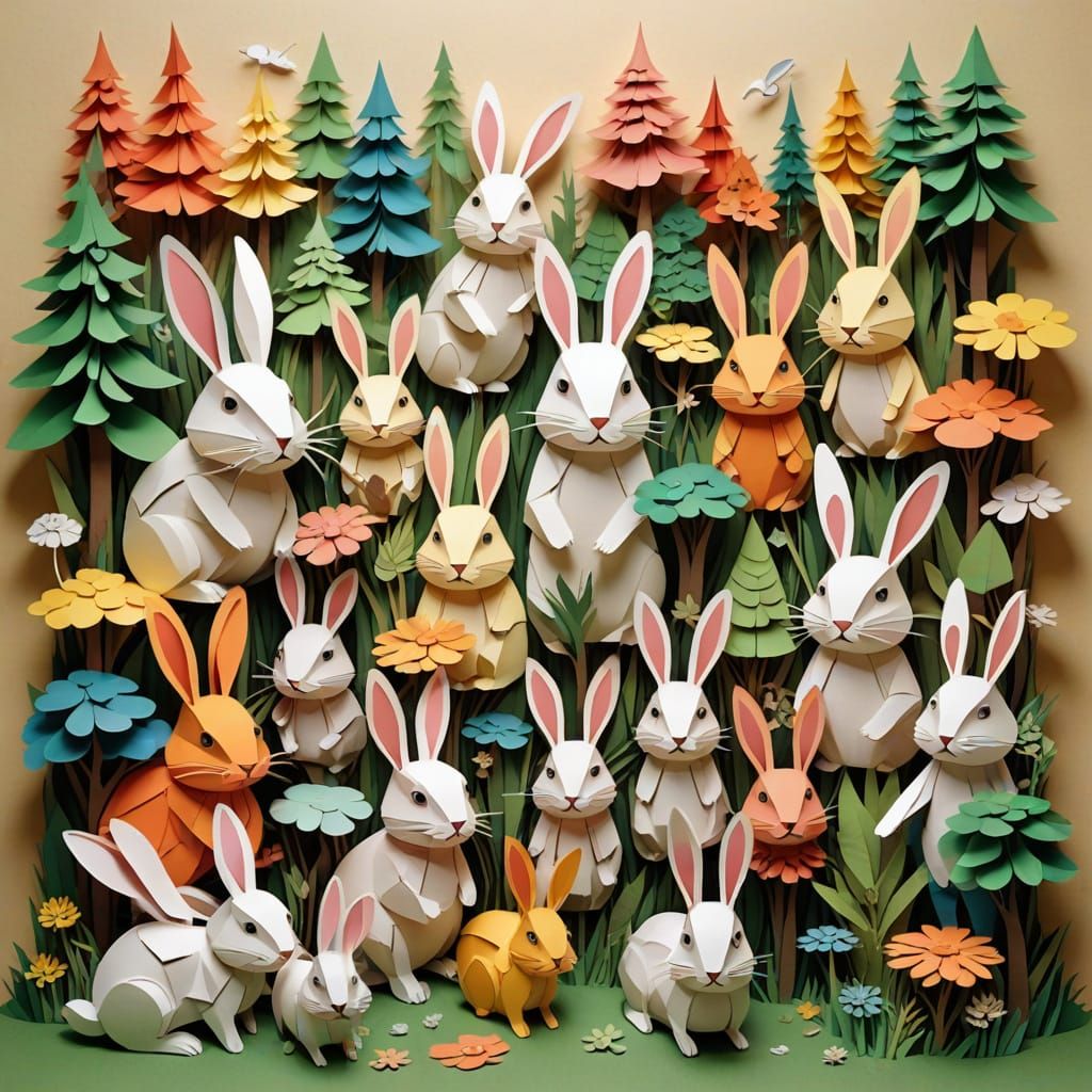 Whimsical Rabbit in a Paper World