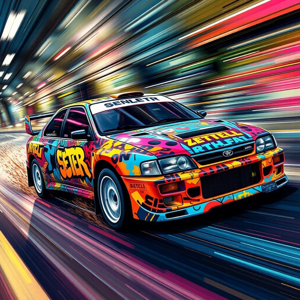 Rally car wrapped in "seventeen going under" artwork