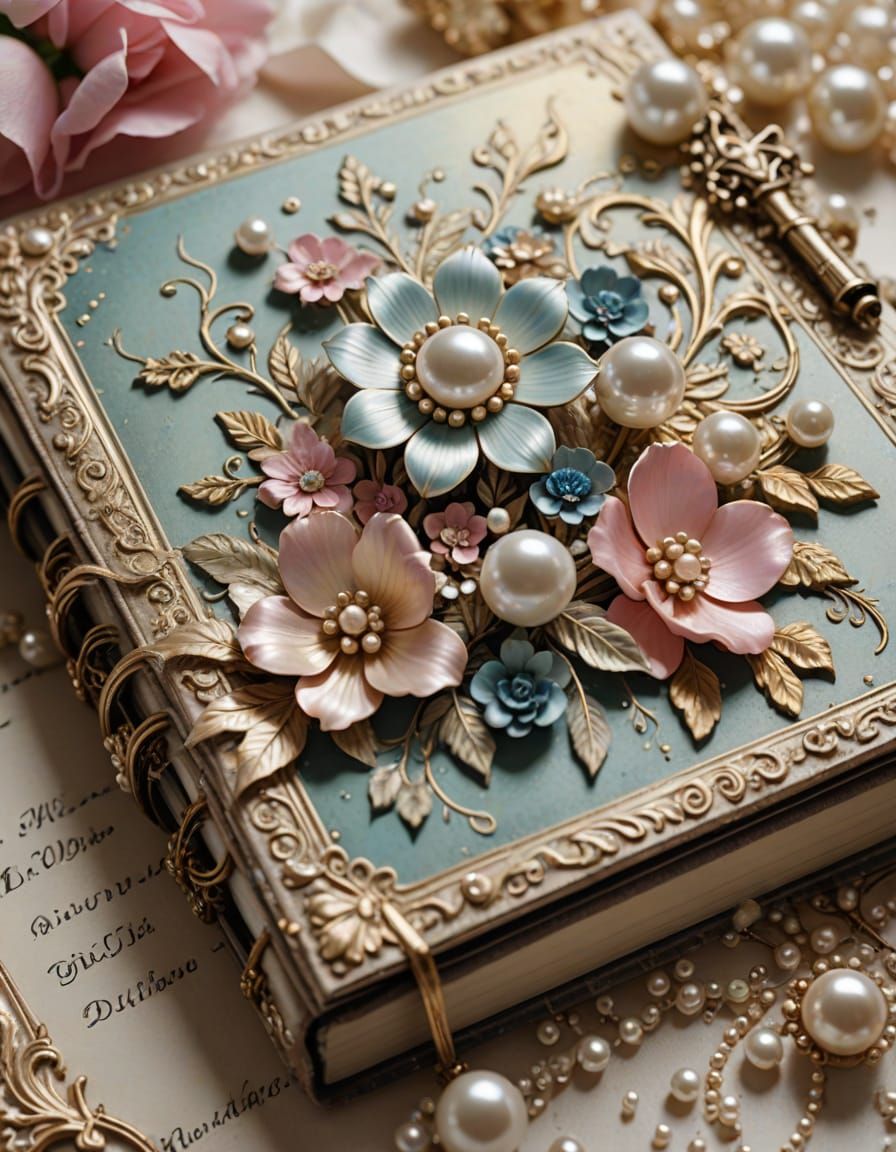 Baroque Diary with Pearls and Flowers Concept Art