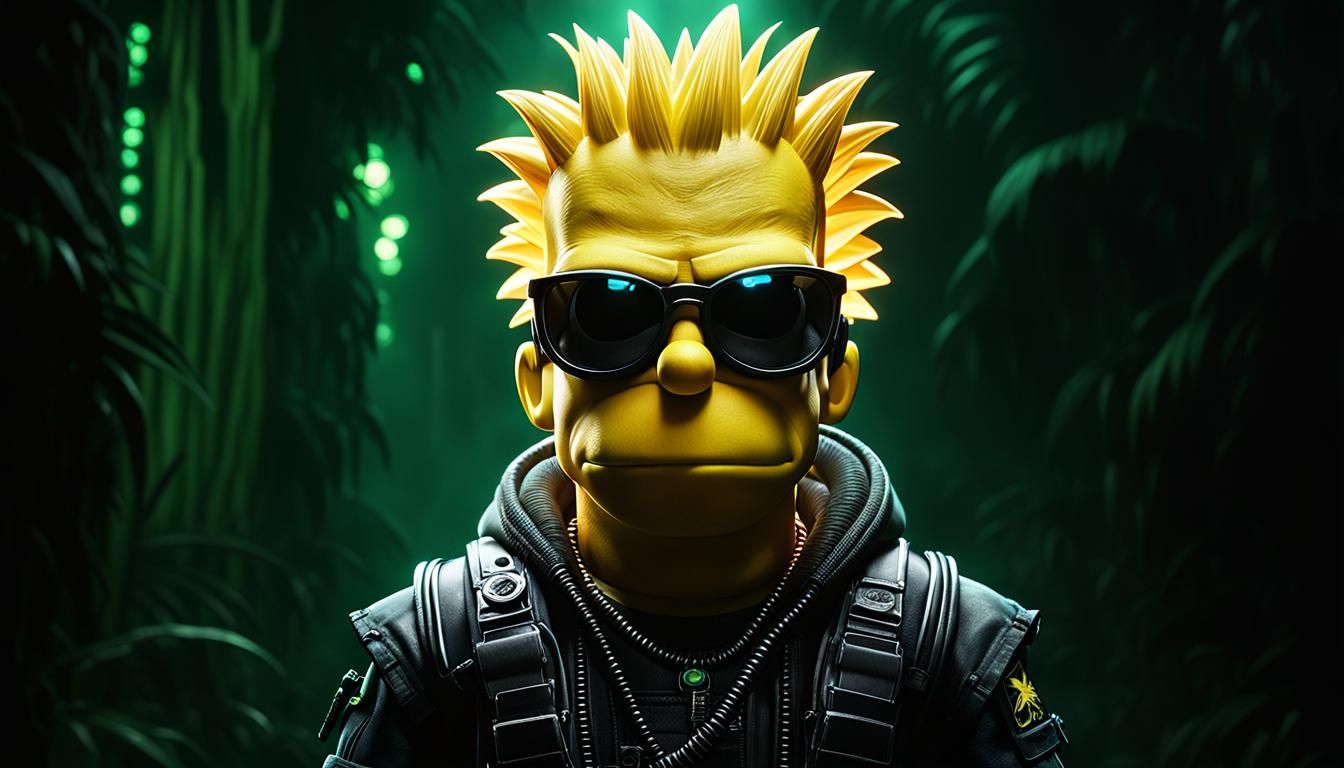 Dark Jungle Bart Simpson Concept Art in Nuclearpunk Style