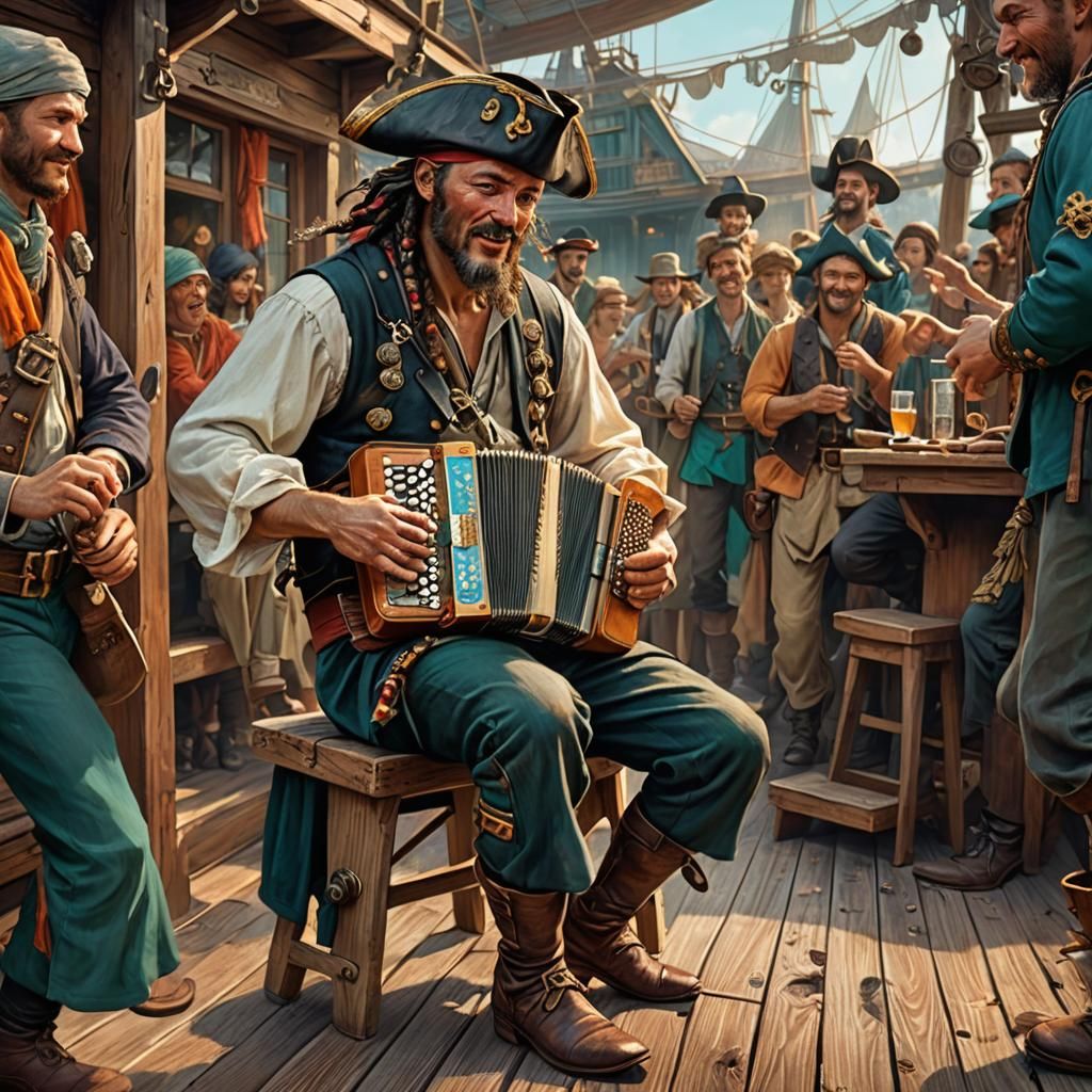 Pirate Accordion Player in Art Nouveau Style