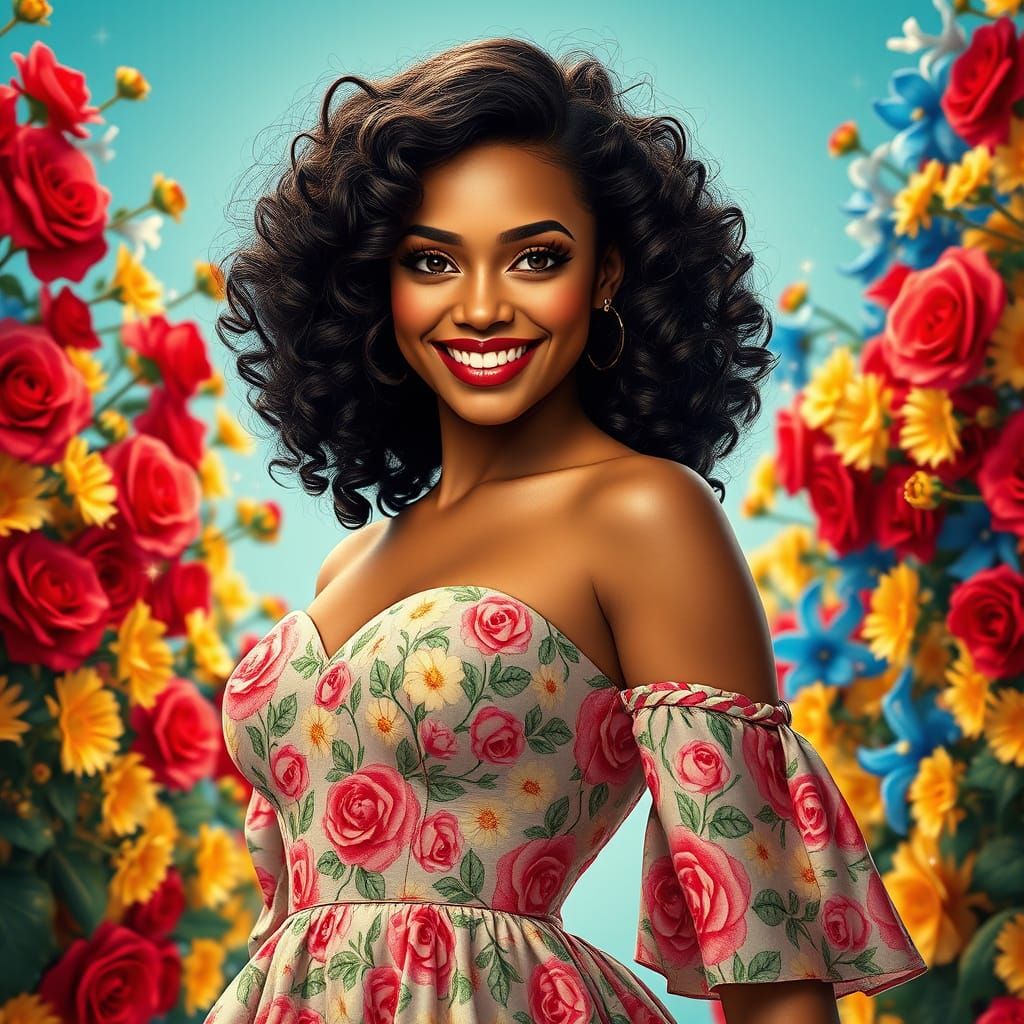 Glamorous Afro-Latina Starlet in Italianate Florals