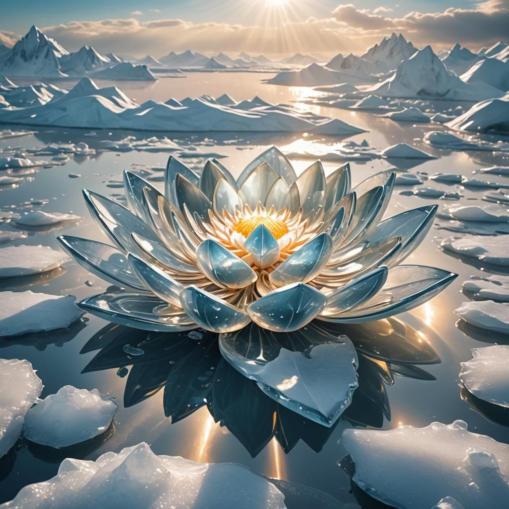 Futuristic Ice Lotus Boat in Divine Sunlight