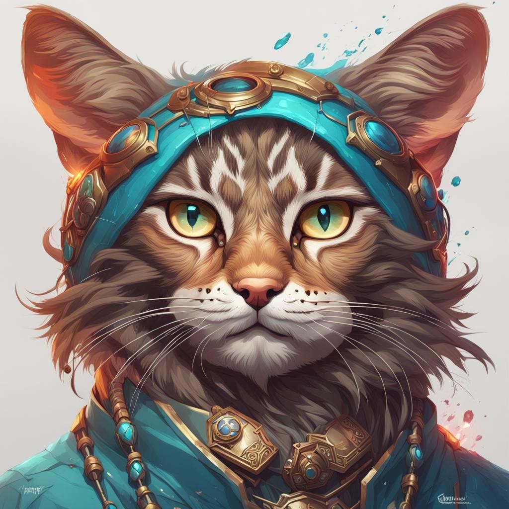 Cat Waiter Portrait in Art Nouveau Style