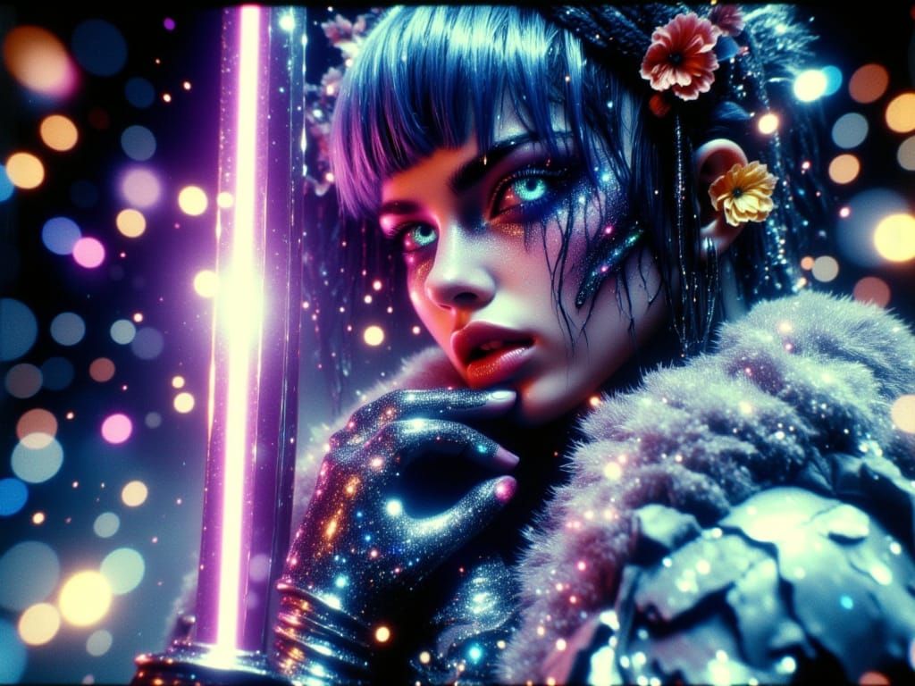 Stunning Cyber Geisha in Hypermaximalist 35mm Film Style
