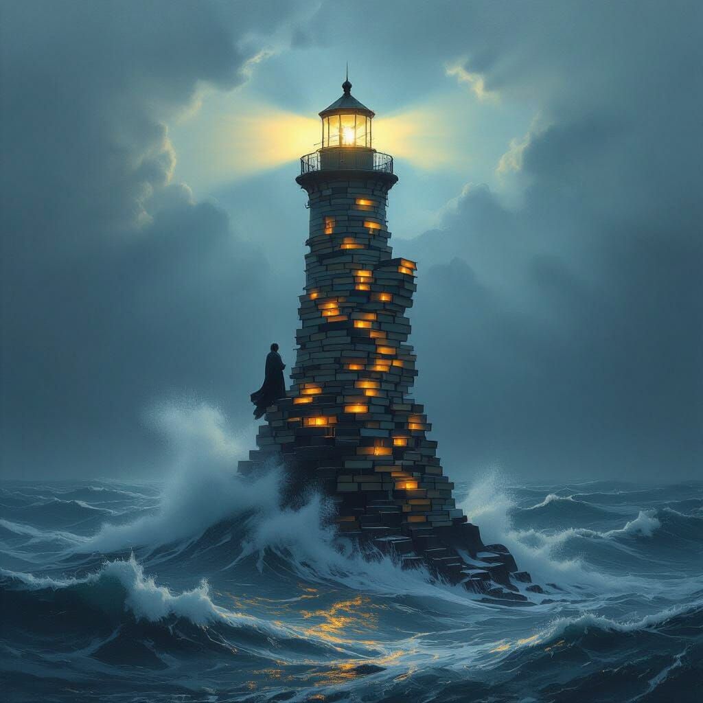 Lighthouse of Books Guides Ships Through Stormy Seas