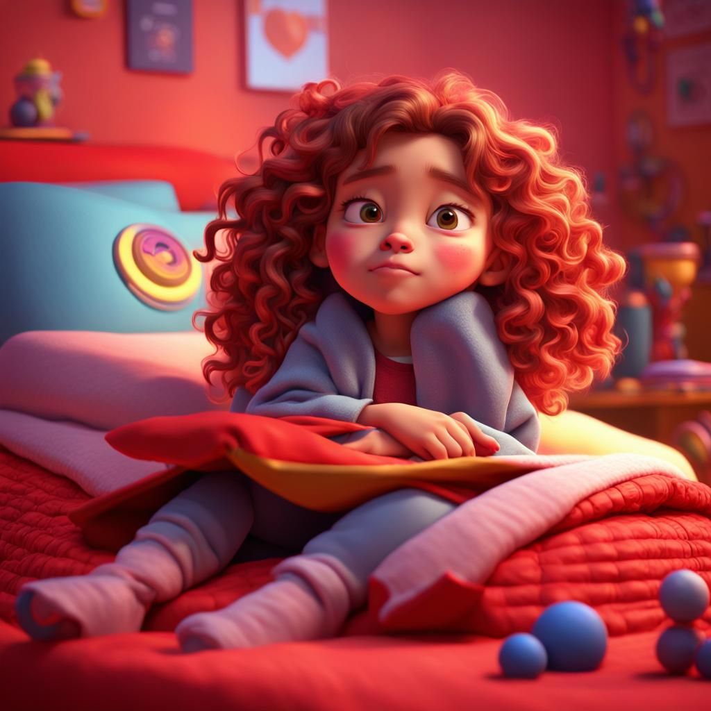 Girl Asleep in Toy-Filled Room: 3D Digital Art