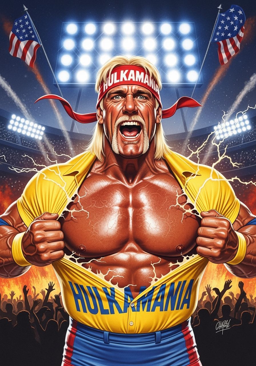 Hulk Hogan Portrait in 80s Comic Style