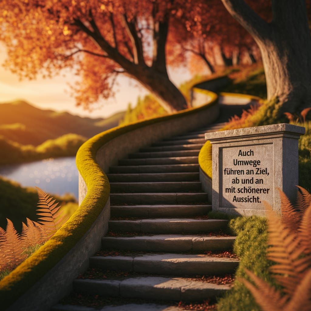 Ancient Forest Staircase with Golden Light and Scenic View