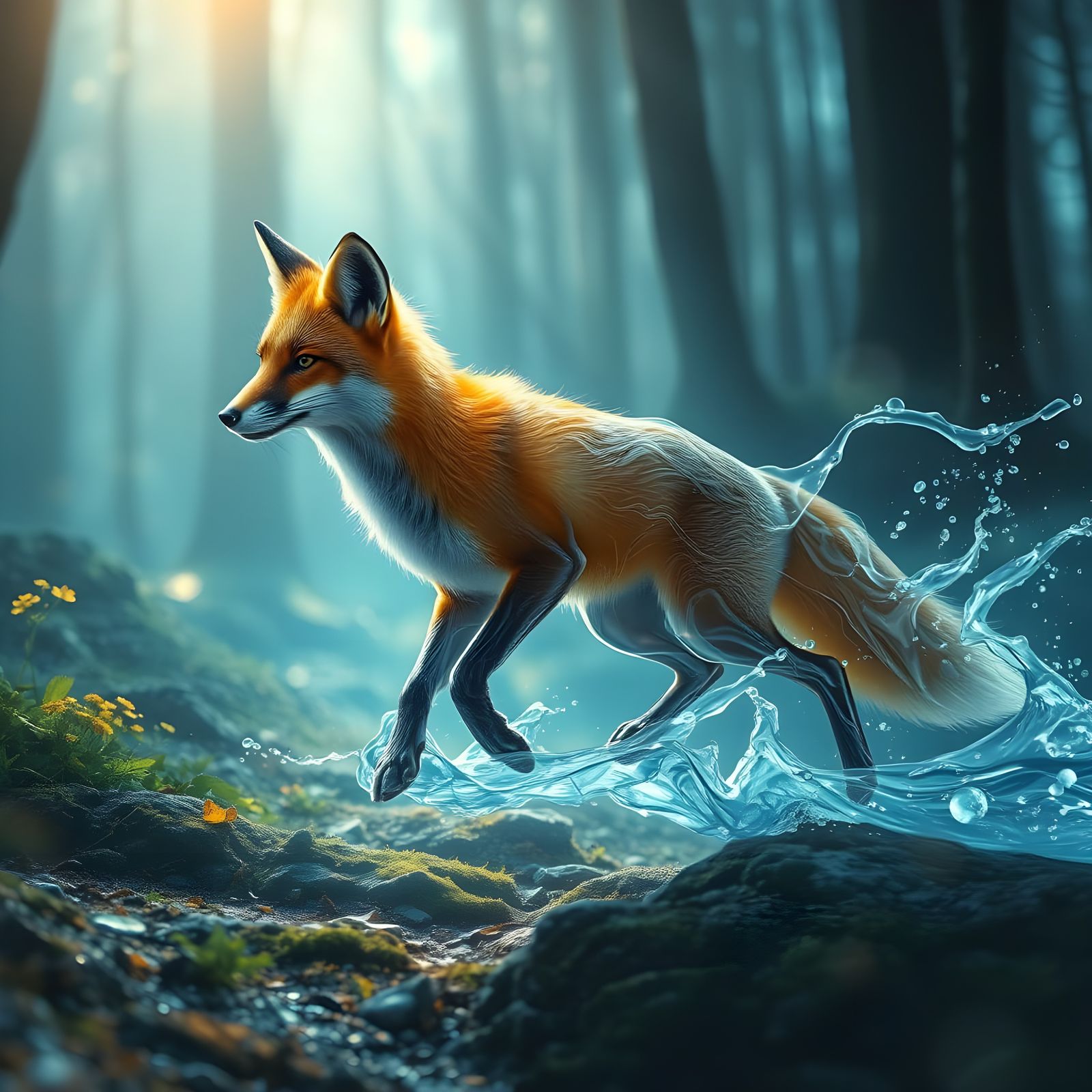 Fox Made of Flowing Water