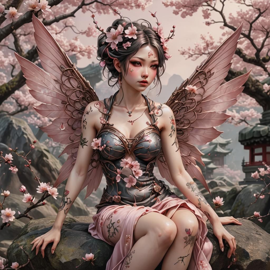 Cherry Blossom Fairy at Japanese Temple