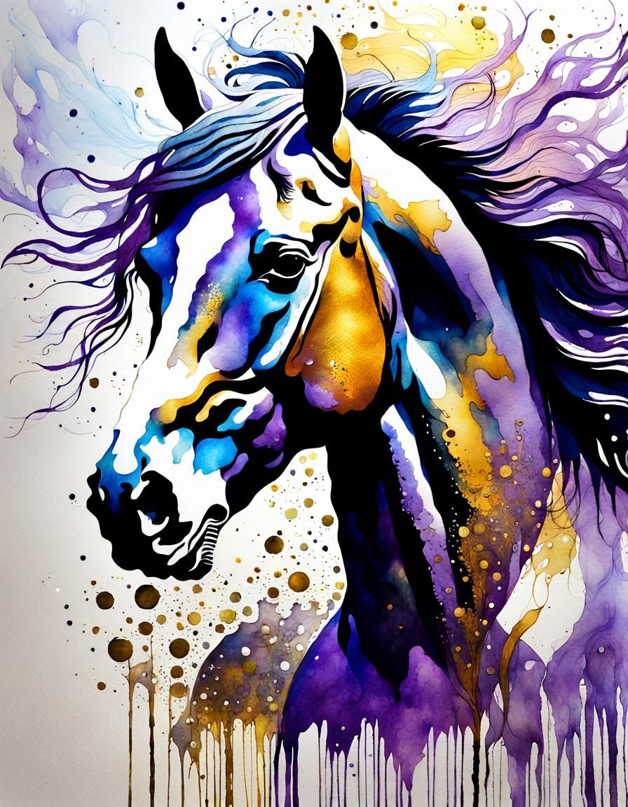 Horse in Lilac Eclipse: Watercolour and Silver