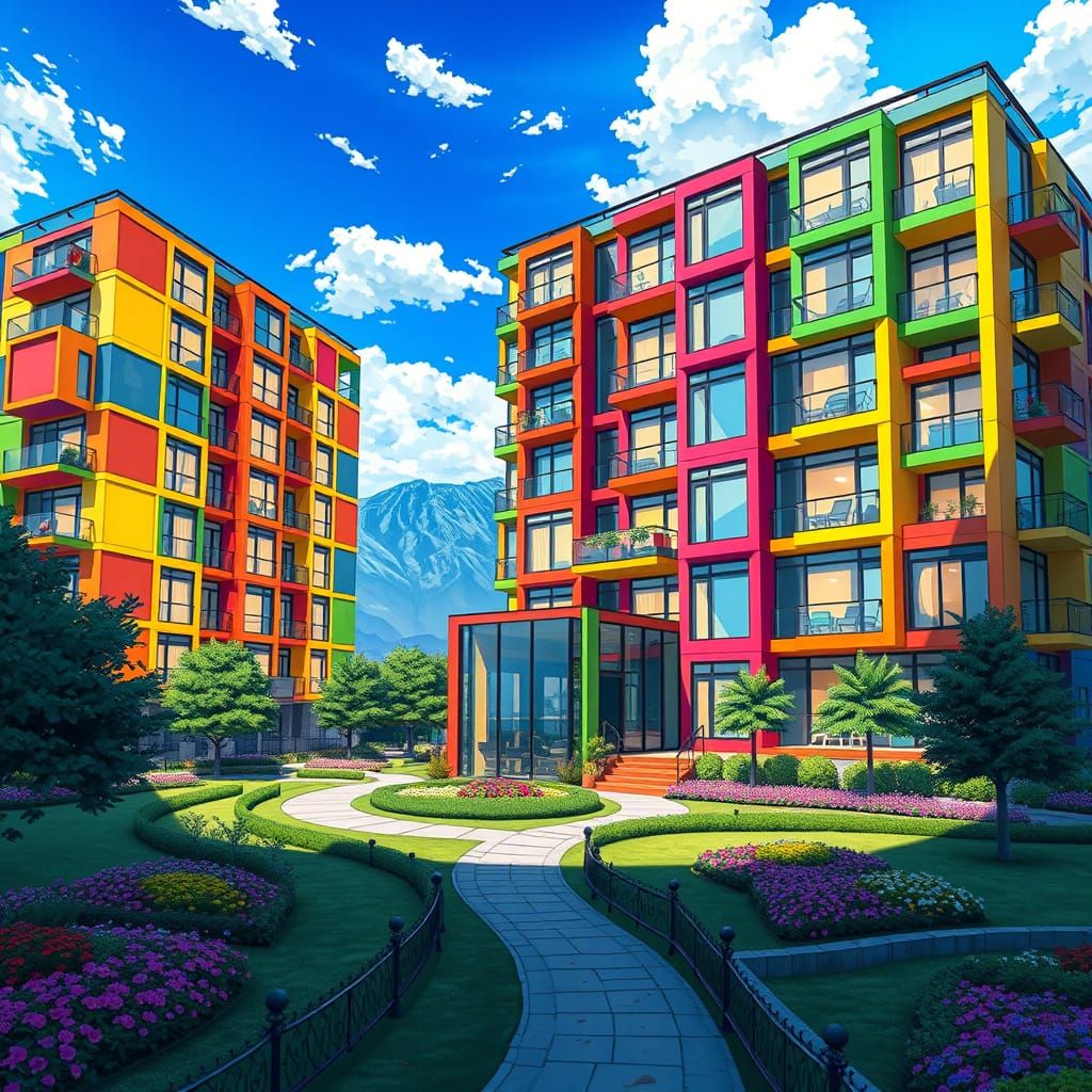 Stylized Anime Building Inspired by Rubik's Cube Architectur...