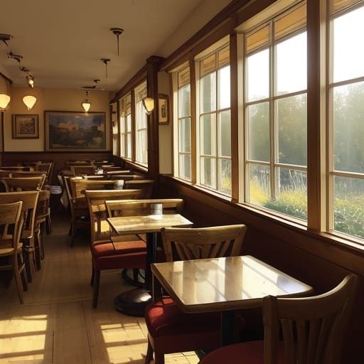 Impressionist Cafe Scene with Golden Light