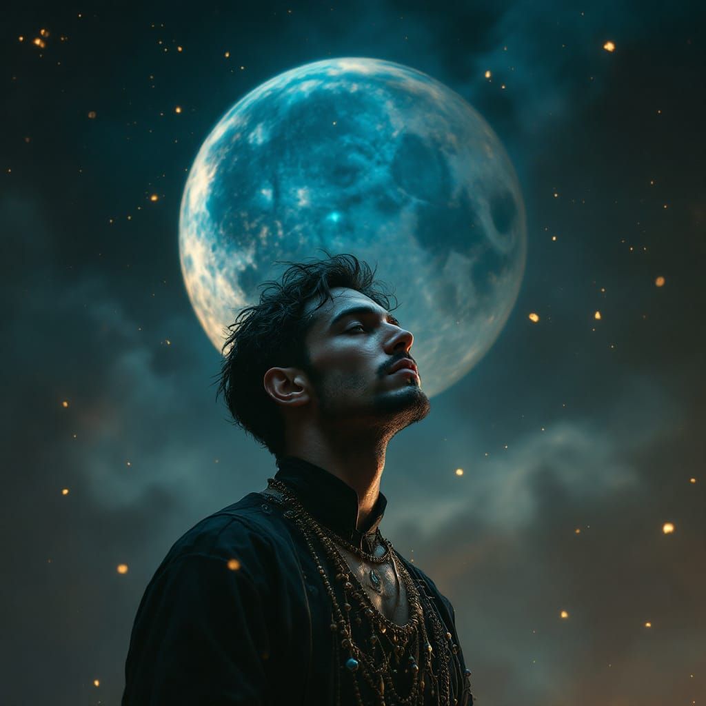 Man Conversing with the Moon, Art Nouveau Portrait