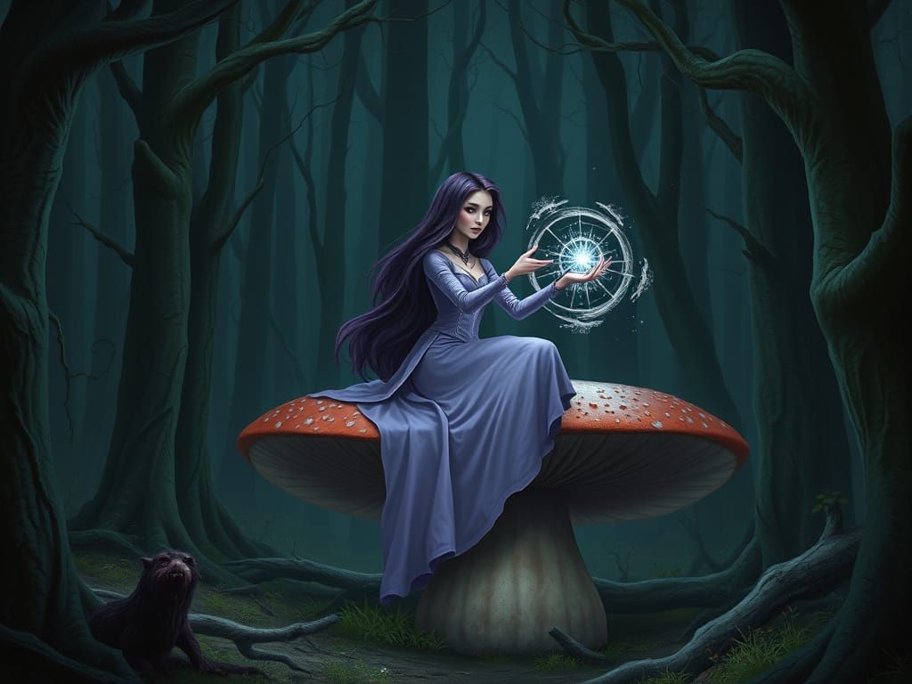 Drow Sorceress Casting Spell on Giant Mushroom in Enchanted ...