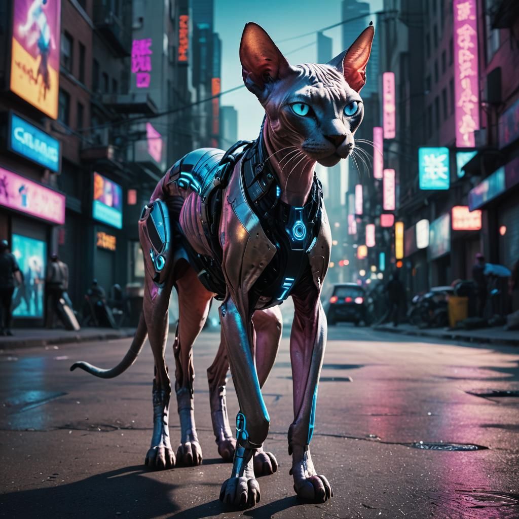 Cyberpunk Sphynx Cat Concept Art