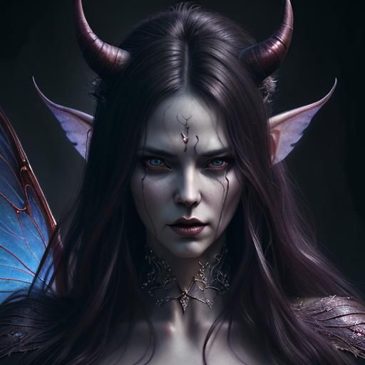 Detailed Demon Woman Portrait in Fantasy Art Style