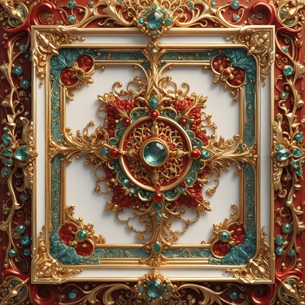 Ornate Red Gold Frame with White Background