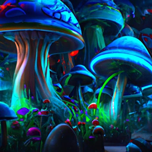 Psychedelic Magic Mushrooms in Watercolor Style