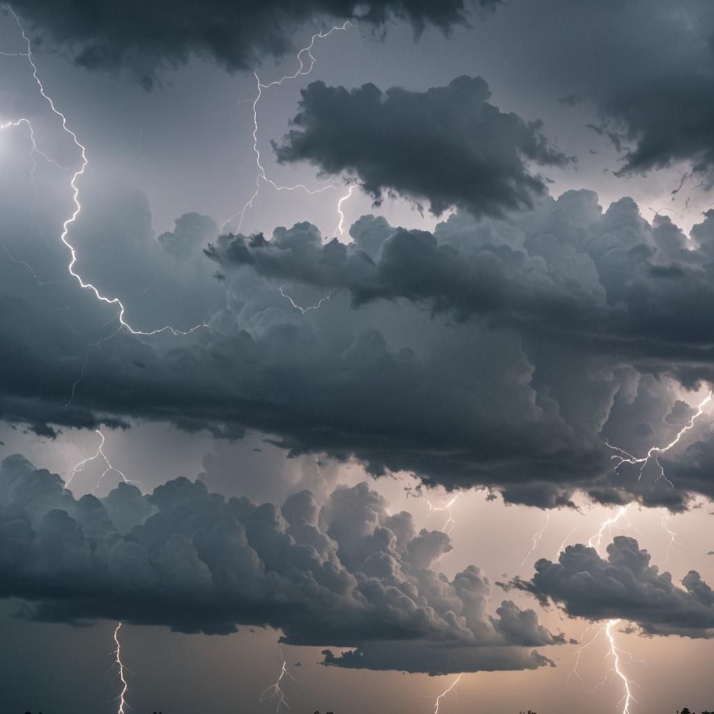 Dramatic Lightning Storm Under Gray Sky