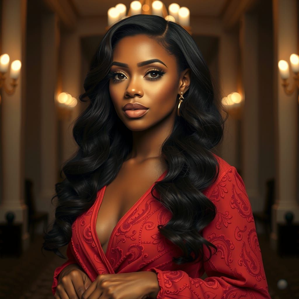 African American Woman Portrait With Wavy Hair