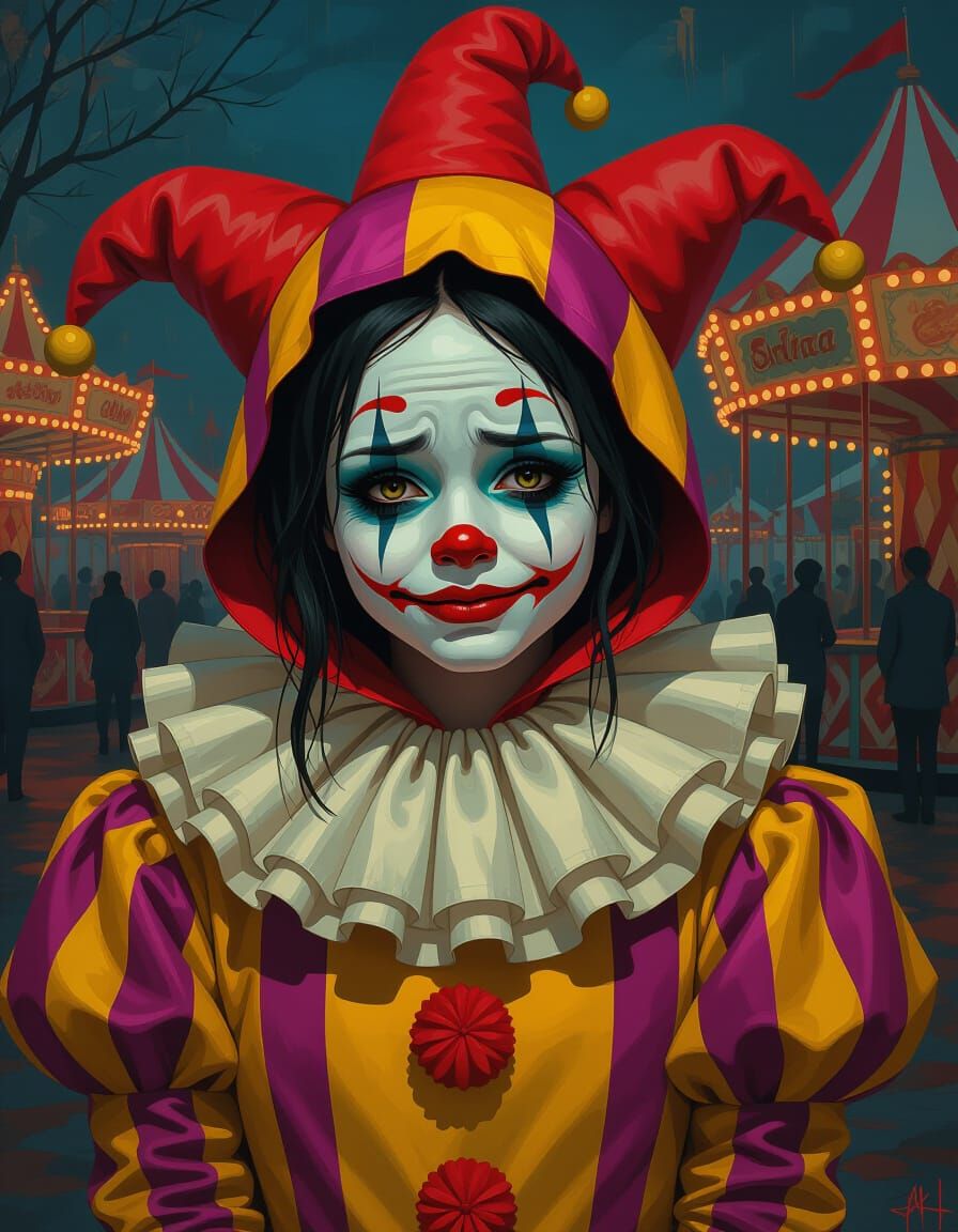 Melancholic Clown Girl in Nostalgic Carnival